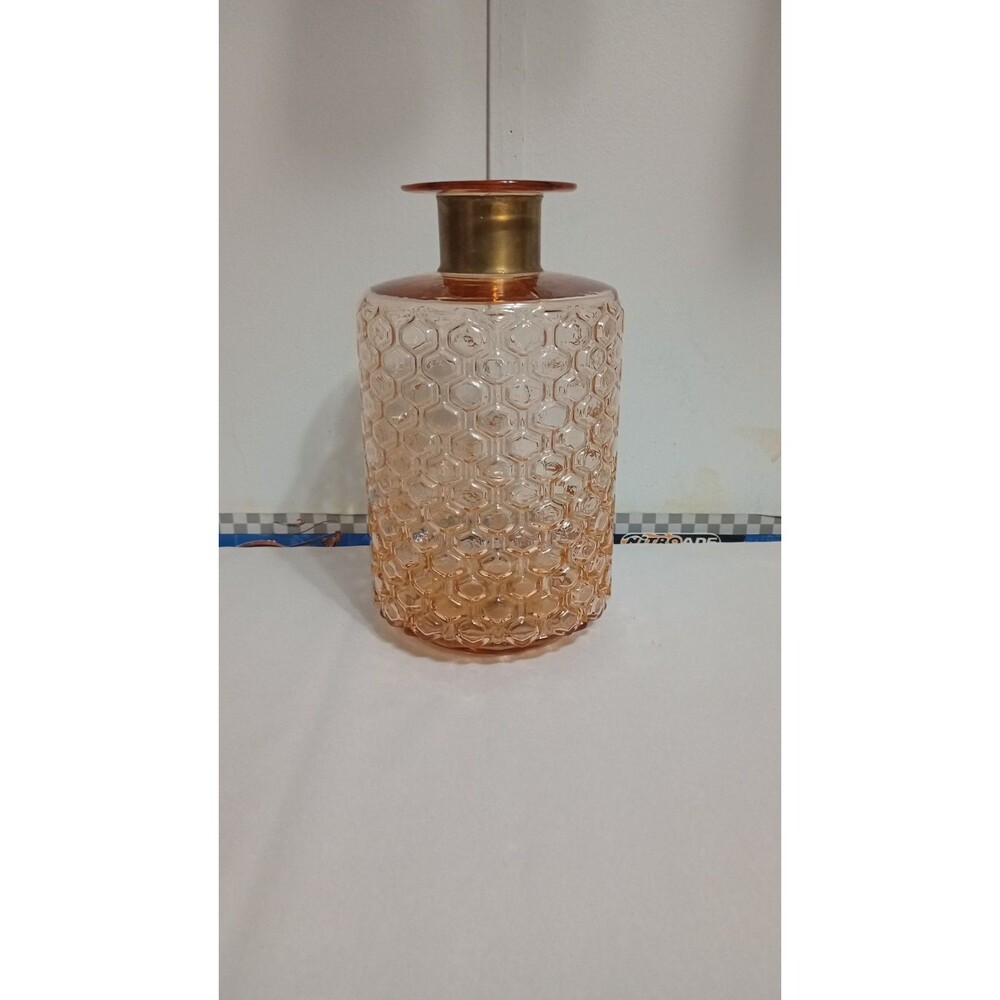 Gold Neck Pink Depression Bubble Glass Vase Vintage